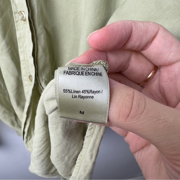 Young Fabulous & Broke Linen Blend Twist Button Down | Sage Green M - Picture 5 of 6
